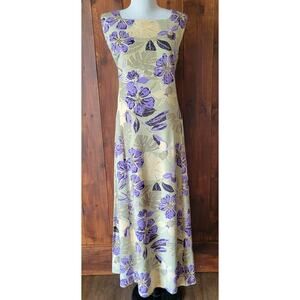 Napa Valley 18W Sage Green Maxi Dress Purple & Tan Floral Rayon Square Neck